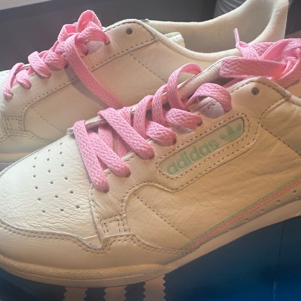 Adidas Continental 8.5 White and Pink /mint Sneakers with Rubber Sole MENS 8.5